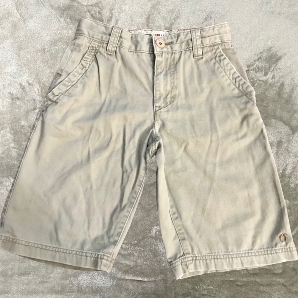 Hang Ten Boys Size 8 Flat Front Khaki Shorts Tan Adjustable Waist School Uniform